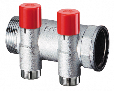 Коллектор запорный 1", 2 отвода 1/2"EU FAR