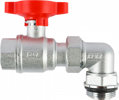 Кран шаровой FAR 3/4"-1", ВР-"американка" EPDM, угловой, красн. бабочка под термометр, хром