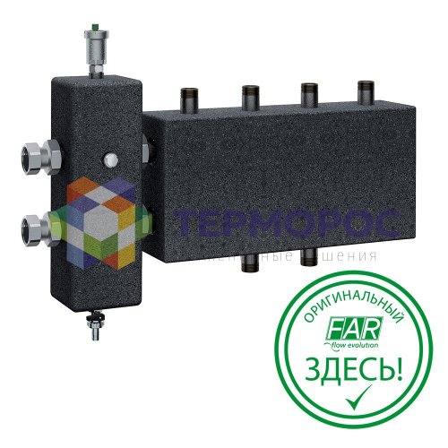 Блок: гидрострелка 1 1/4" и коллектор 1”(НР) для ГБМ (3+1)