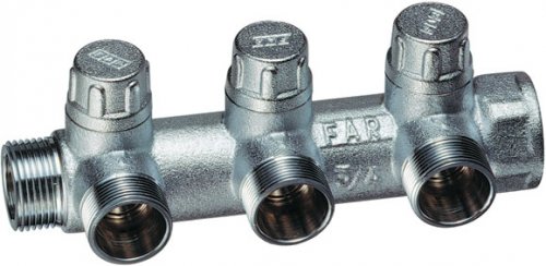 Коллектор запорный 1", ВР-НР, 3 отвода М24х19 FAR