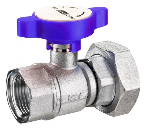 Кран шаровой FAR 1"-1 1/2", ВР-накидная гайка EPDM, син. бабочка под термометр, хром