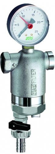 Фильтр 3/4", ВР-ВР, 300 мкм, с магнитной вставкой, с манометром, Tmax: 95 °С, 25 бар FAR
