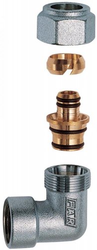 Угольник 3/4", ВР, с концовкой для м/п труб 16х2 FAR
