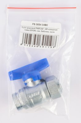 Кран шаровой FAR 3/4", НР-накидная гайка EPDM, син. бабочка, хром