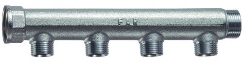 Коллектор 1" (ВР-НР) с 4 отв. 3/4" НР (межосев. 50 мм), плоск.упл.